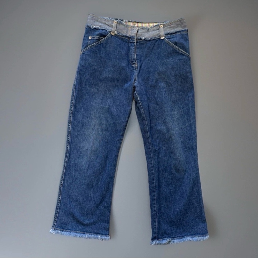 Michiko London Koshino Jeans Womens Sz 40 US 6 /8 Crop Raw Hem Light Denim Boho